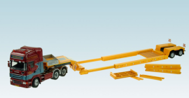  320.93.07 NZG 1:50  Scania R 6x4 Van de Wetering 2-as Pendel-X dieplader met  schaal